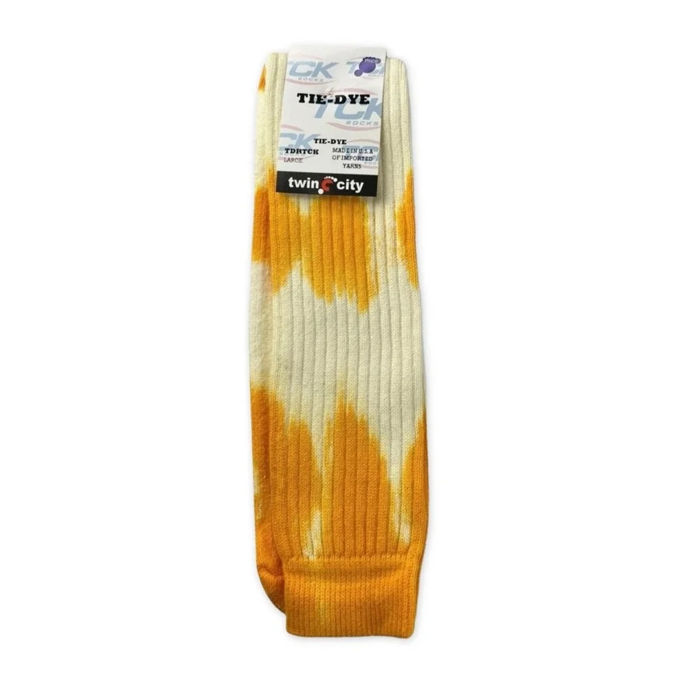 Twin City TCK Tie-Dye Crew Socks Orange White Athletic Ribbed TDRTCK Large NEW